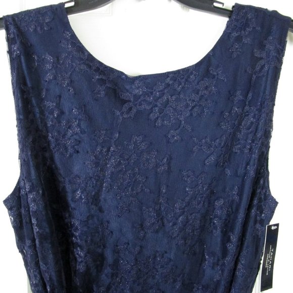 NWT Tahari Arthur S. Levine Dark Navy with Lace Overlay Sleeveless Dress, 20W - Picture 4 of 9